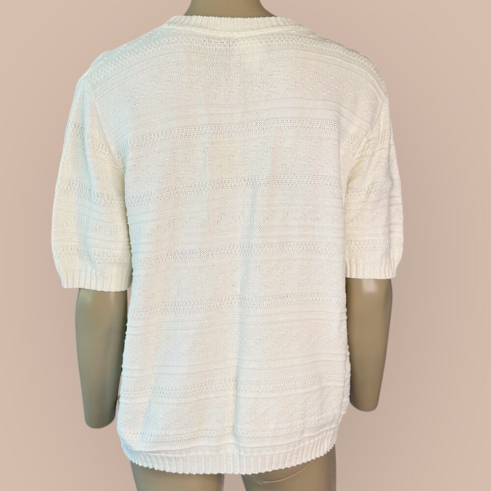 Classic Elements Vintage Short Sleeves Cotton Cable Knit Sweater Womens L White - Picture 2 of 12